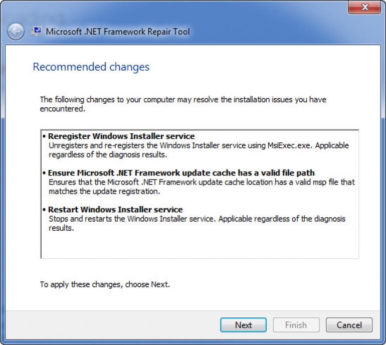 Microsoft .NET Framework Onarım Aracı Ekran Görüntüsü 