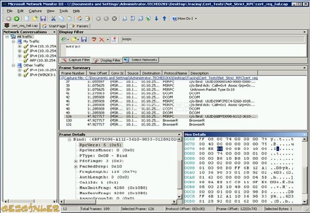 Microsoft Network Monitor Ekran Görüntüsü - Gezginler