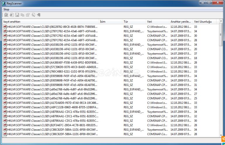 RegScanner Ekran Görüntüsü - Gezginler