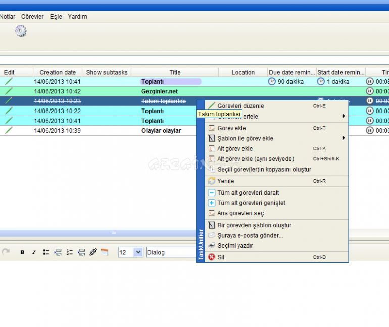 TaskUnifier Ekran Görüntüsü - Gezginler