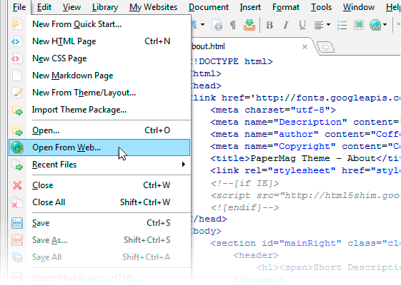 CoffeeCup Free HTML Editor Ekran Goruntusu
