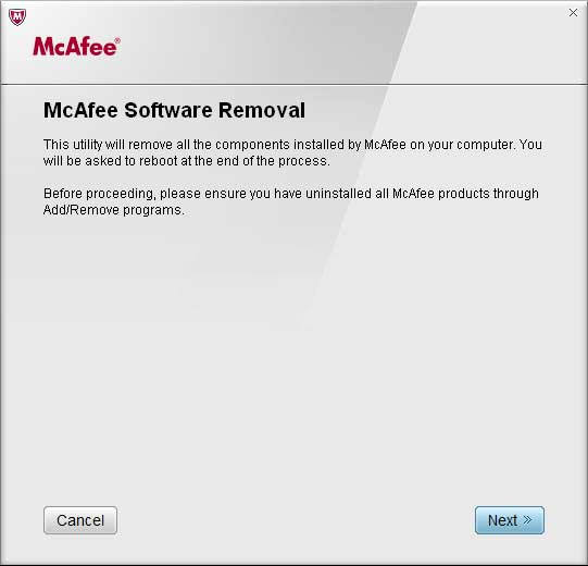 McAfee Removal Tool Ekran Goruntusu