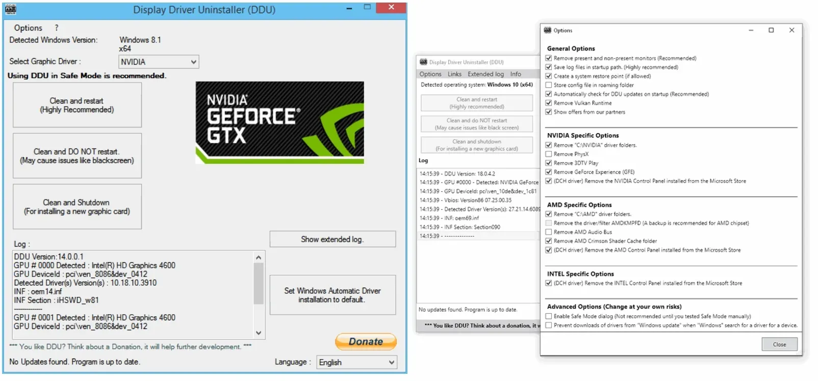 Display Driver Uninstaller (DDU) Ekran Goruntusu