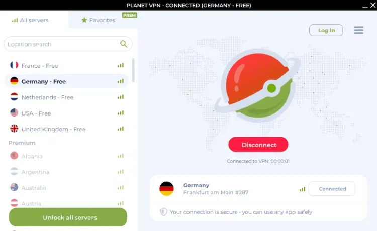 Planet VPN Ekran Goruntusu