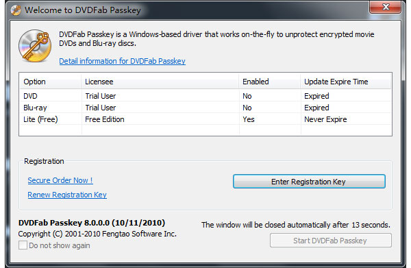 DVDFab Passkey Lite Ekran Goruntusu