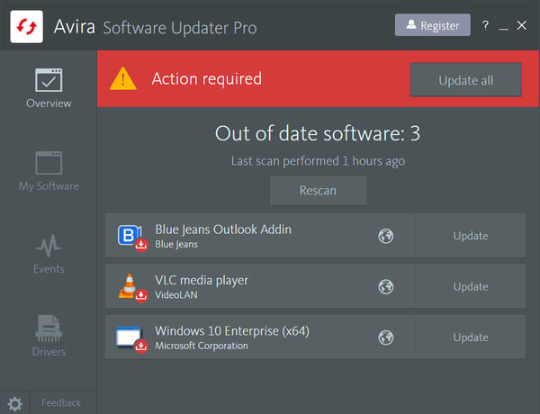 Avira Free Software Updater Ekran Goruntusu
