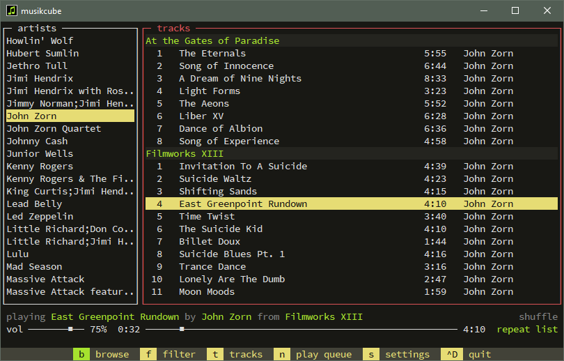 musikcube (musikbox) Ekran Goruntusu