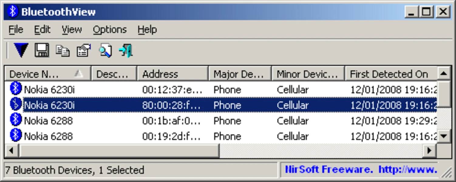 BluetoothView Ekran Goruntusu