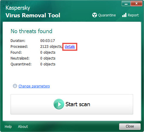 Kaspersky Virus Removal Tool Ekran Goruntusu