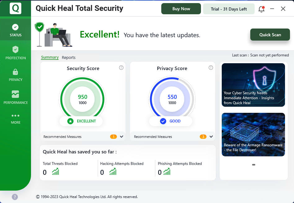 Quick Heal Total Security Ekran Goruntusu