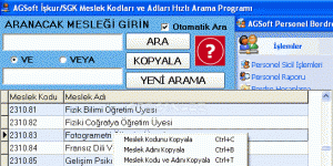 AGSoft kur SGK Meslek Kodlar Hzl Arama Program Ekran Grnts