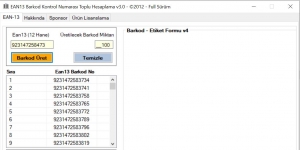 EAN13 Barkod Kontrol Numarası Toplu Hesaplama Programı Ekran Görüntüsü