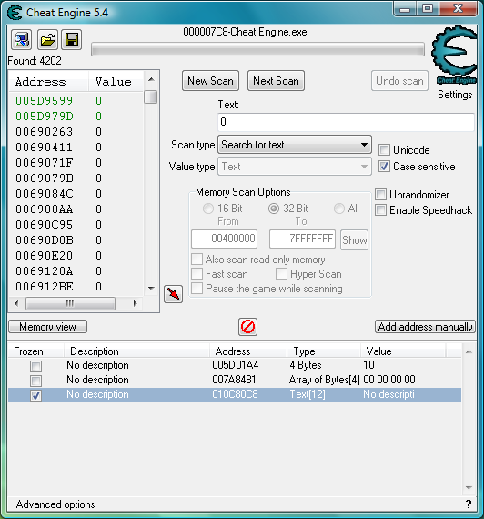 Cheat Engine Ekran Goruntusu