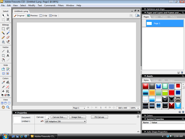 Adobe Fireworks Ekran Goruntusu