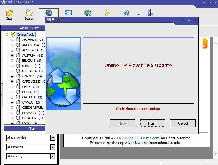 Online TV Player Ekran Goruntusu