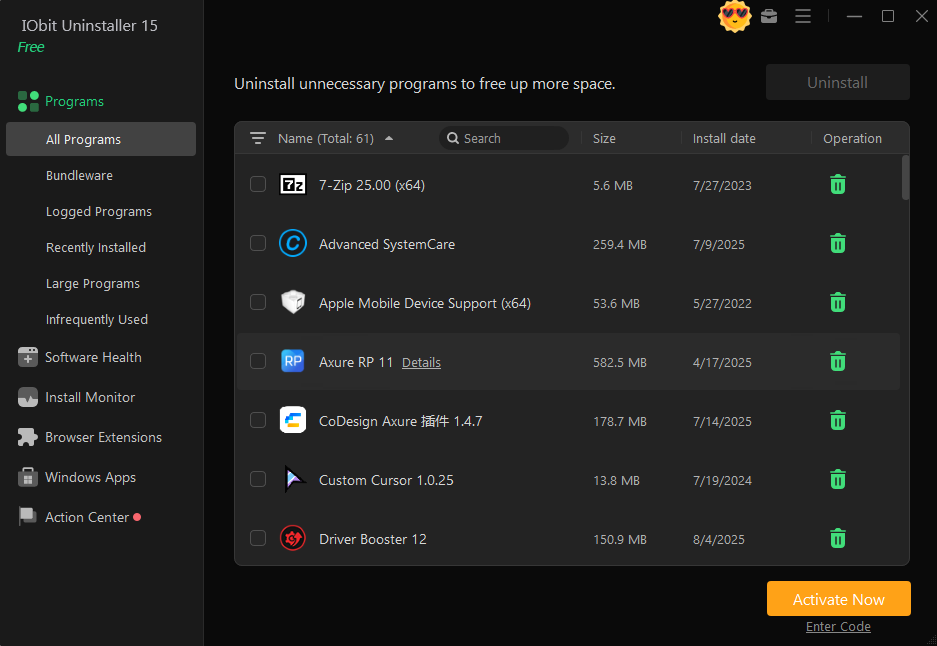 IObit Uninstaller Ekran Goruntusu