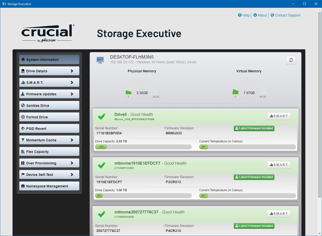 Crucial Storage Executive Ekran Goruntusu