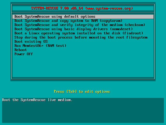 SystemRescue Ekran Goruntusu