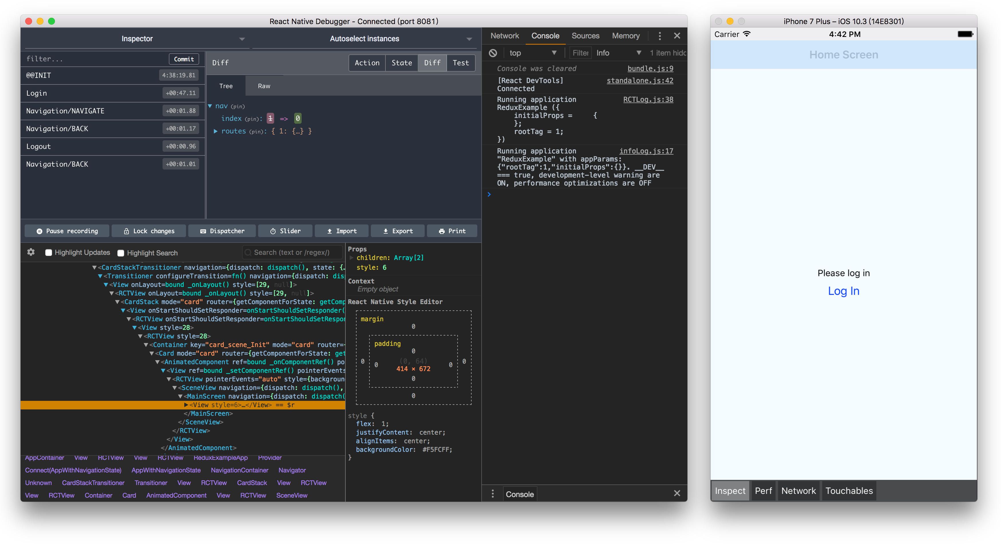 React Native Debugger Ekran Goruntusu