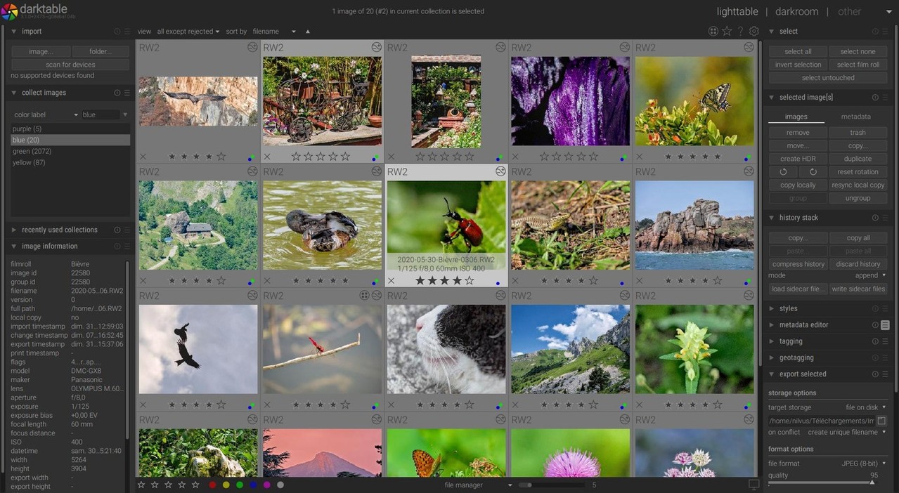 darktable Ekran Goruntusu