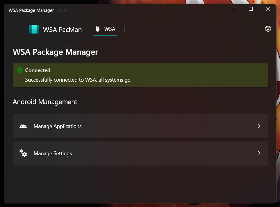 WSA Package Manager Ekran Goruntusu