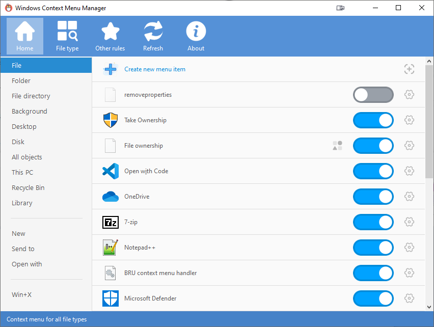 Context Menu Manager Ekran Goruntusu