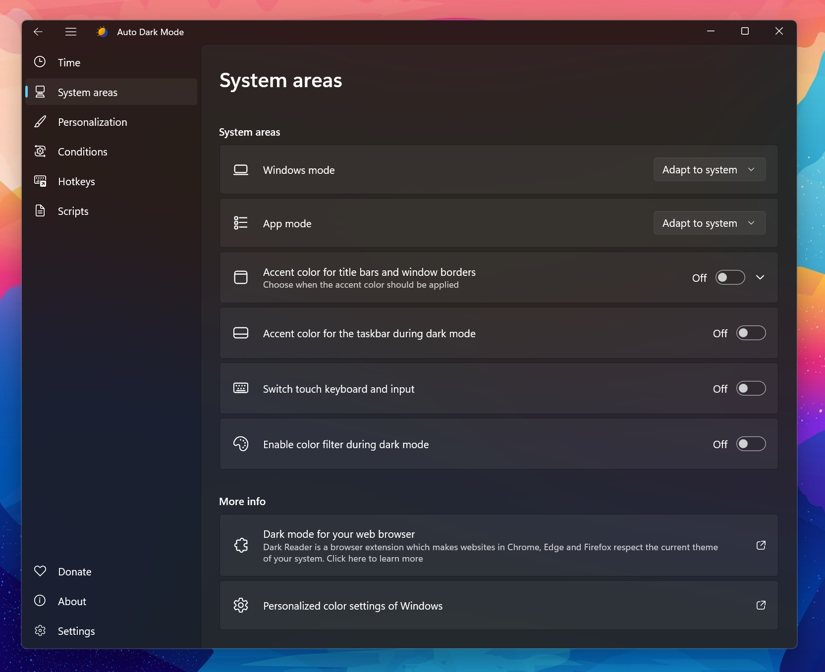 Windows Auto Night Mode Ekran Goruntusu