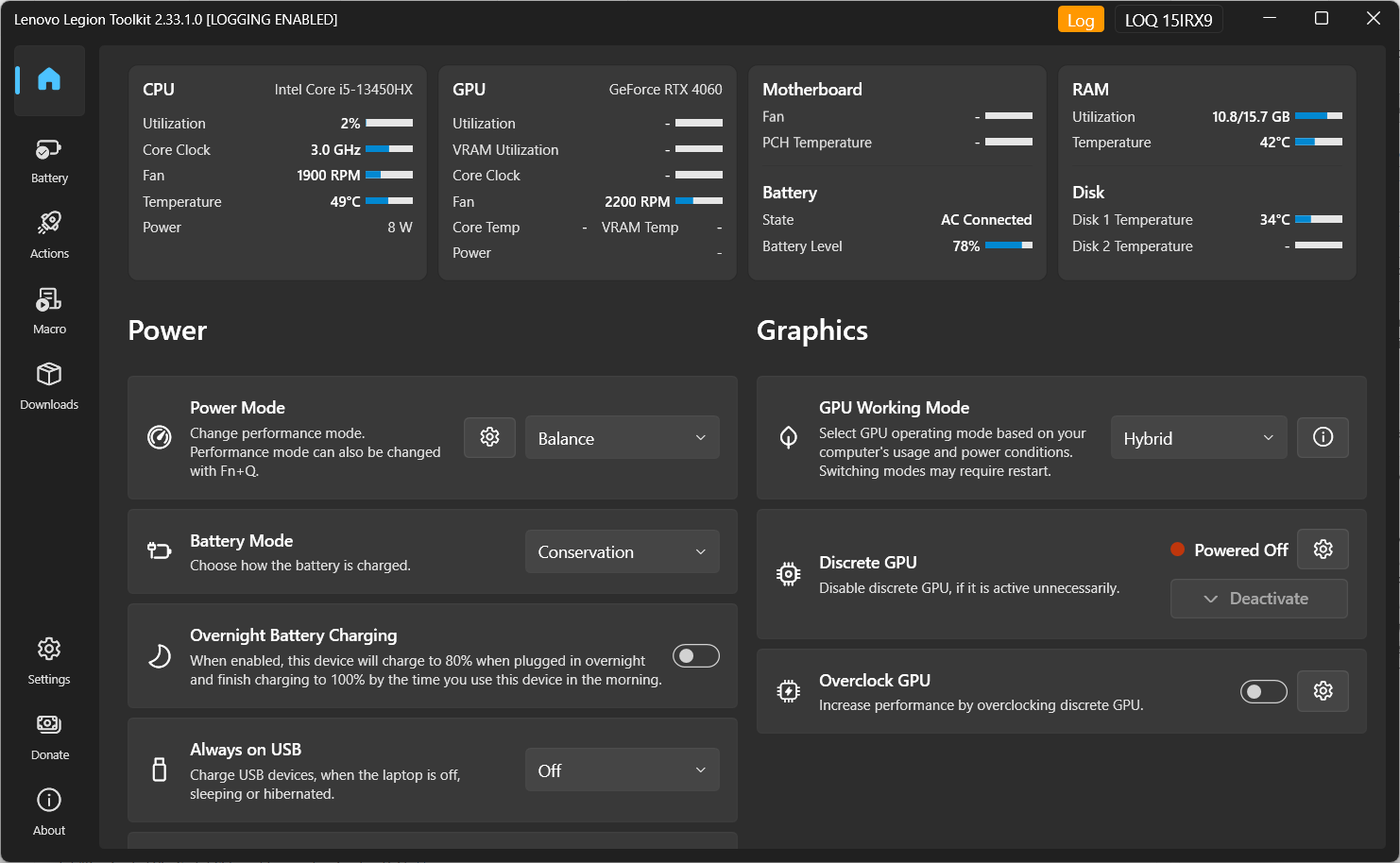Lenovo Legion Toolkit Ekran Goruntusu
