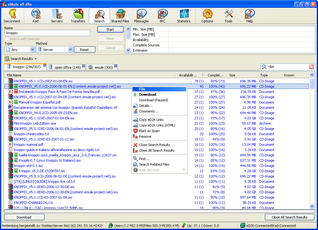 eMule Ekran Goruntusu
