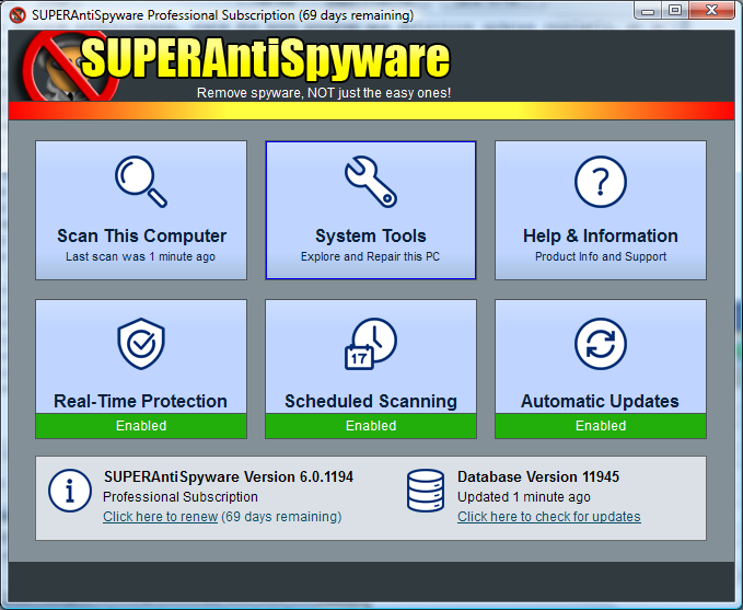SUPERAntiSpyware Free Ekran Goruntusu