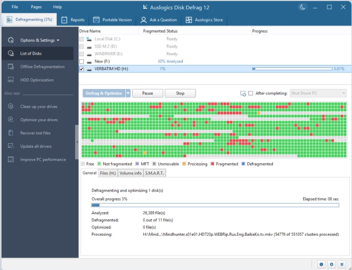 Auslogics Disk Defrag Ekran Goruntusu
