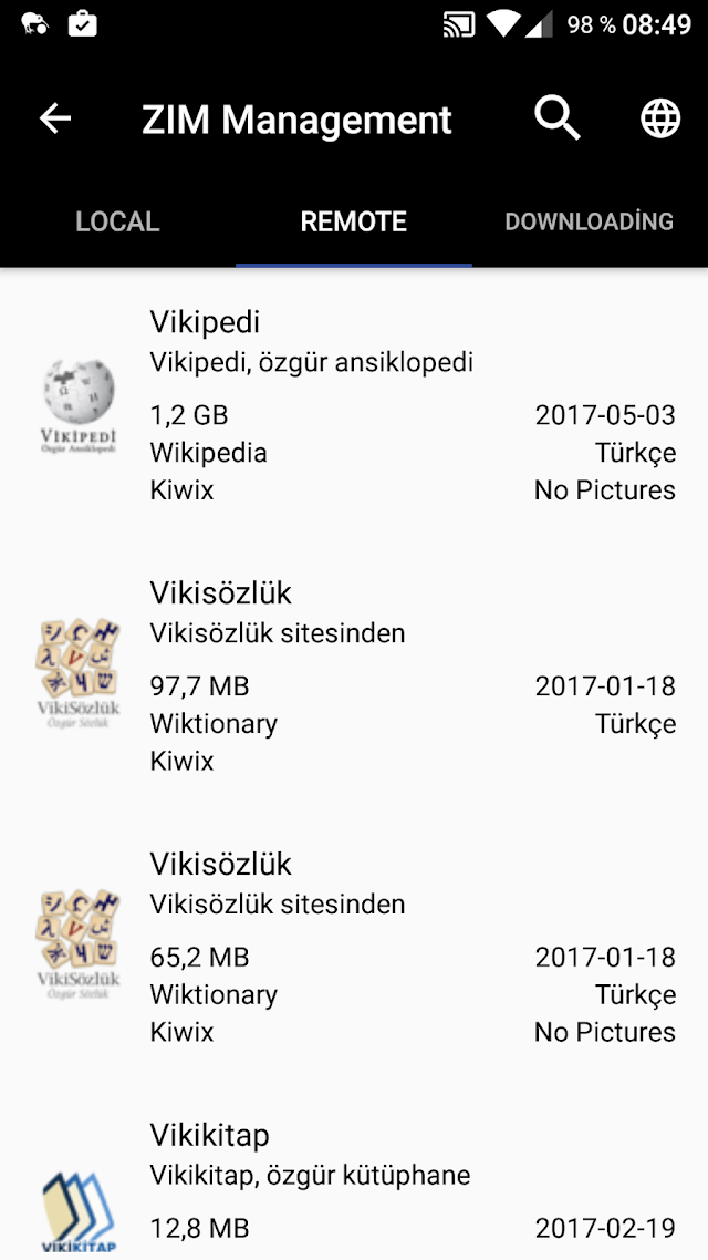 Kiwix - offline Vikipedi Resimleri