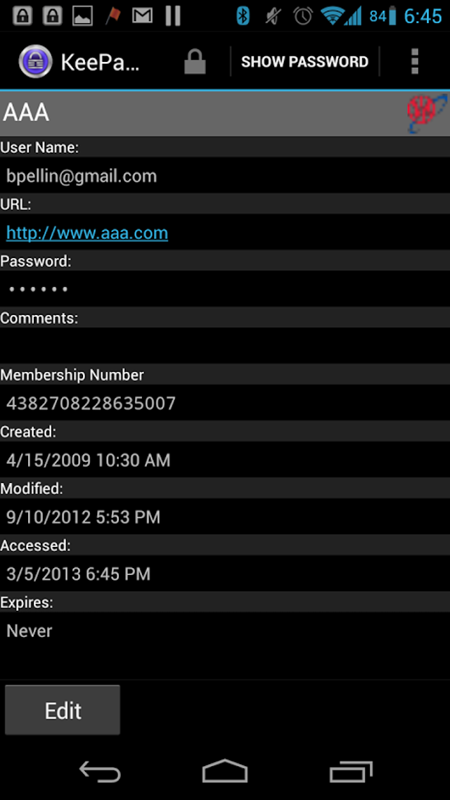 KeePassDroid Resimleri