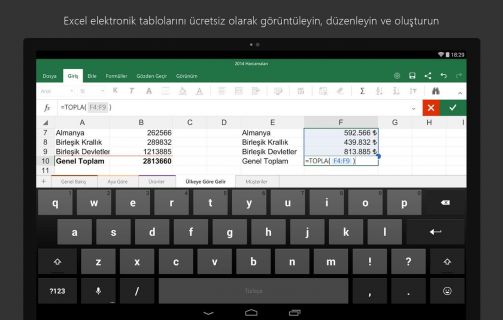 Tablet iin Microsoft Excel Resimleri