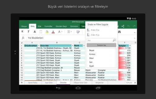 Tablet iin Microsoft Excel Resimleri