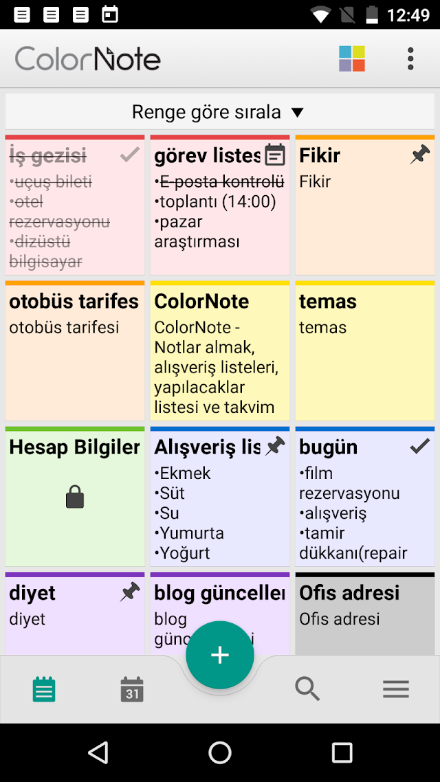 ColorNote Notlar Notepad Not Resimleri