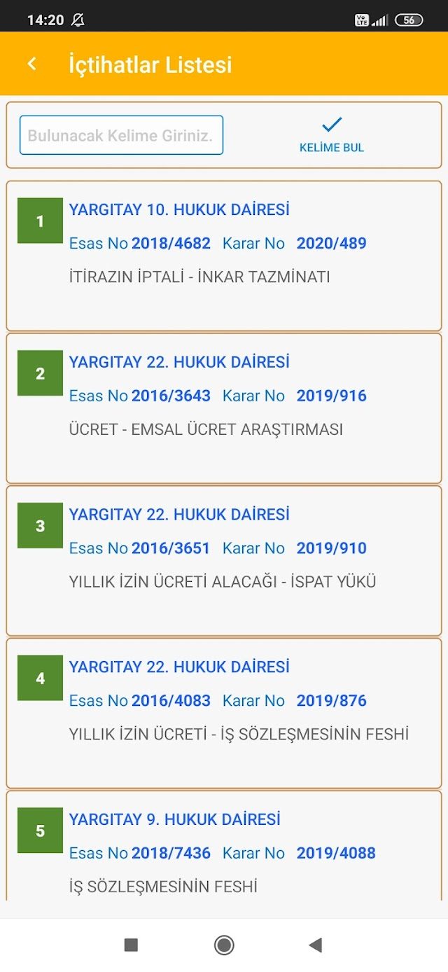 Android için İş Kanunları Uygulaması Resimleri