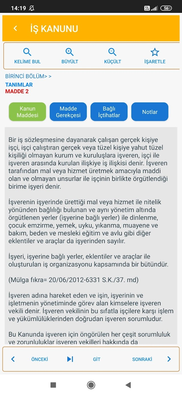 Android için İş Kanunları Uygulaması Resimleri