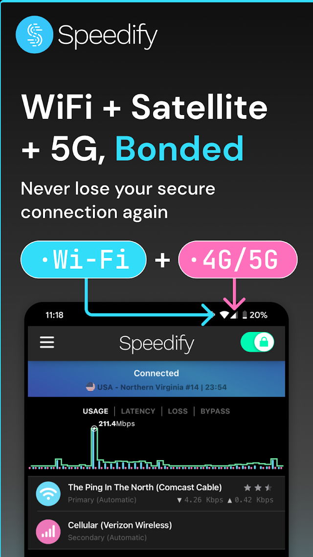 Speedify: Bond Satellite + 5G Resimleri