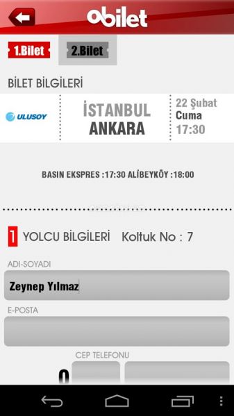 oBilet İndir (Android) - Gezginler Mobil